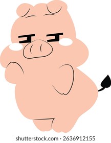 Cute Grumpy Pig Cartoon Illustration