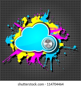 Cute grunge cloud computing icon frame with chrome volume on the metallic background