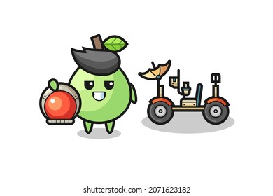 the cute guava as astronaut with a lunar rover , cute style design for t shirt, sticker, logo element