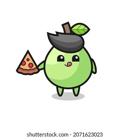 cute guava cartoon eating pizza , cute style design for t shirt, sticker, logo element