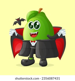 Cute guava character dressed as a vampire. Perfect for kids, merchandise and sticker, banner promotion or blog
