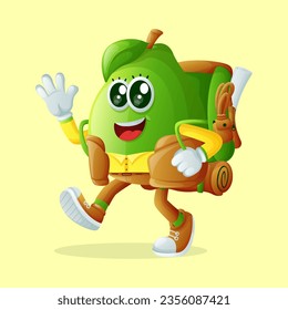 Cute guava character hiking. Perfect for kids, merchandise and sticker, banner promotion or blog
