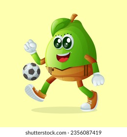 Cute guava character playing soccer. Perfect for kids, merchandise and sticker, banner promotion or blog
