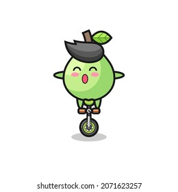 The cute guava character is riding a circus bike , cute style design for t shirt, sticker, logo element