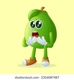 Cute guava character with a surprised face and open mouth.  Perfect for kid
