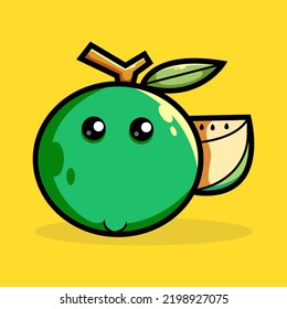 Ilustración del vector de dibujos animados de frutas de guayaba. Concepto de icono de la naturaleza animal. Vector Premium aislado. Estilo de dibujo plano