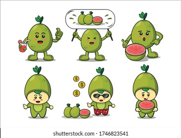 Cute guava fruit character design. cartoon illustration design