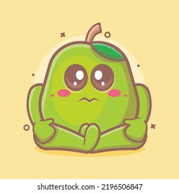 cute guava fruit character mascot with sad expression isolated cartoon in flat style design