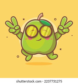 süße Guava-Obstfigur-Maskottchen mit Handzeichen-Handgeste einzeln Cartoon in Flachstil-Design