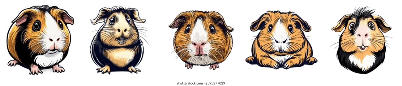 Cute Guinea Pig Characters in Various Poses