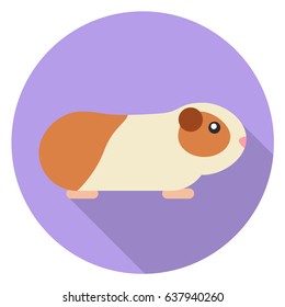 cute guinea pig flat design icon isolated on purple circle background with shadow