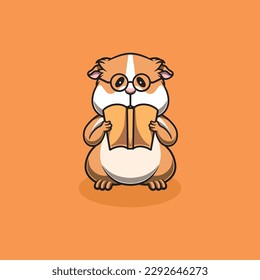 Cute guinea pig reading cartoon illustration