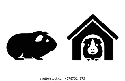 Cute guinea pig sitting outside a cozy hut
