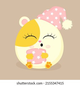 Cute guinea pig sleeping, flat stylized, pet, web, textile print, postcard or packaging, vector illustration.