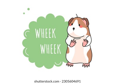 Cute Guinea Pig Vector Isolated Pattern for T-Shirt Print, Background, Decorative Art. Cute Cartoon Animal Illustration with text. Guinea Pig and Text - Wheek, Wheek!