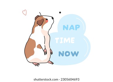 Cute Guinea Pig Vector Isolated Pattern for T-Shirt Print, Background, Decorative Art. Cute Cartoon Animal Illustration with text. Guinea Pig and Text - Nap Time Now.