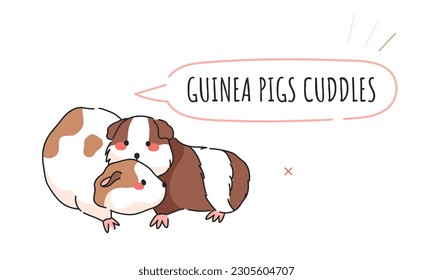 Cute Guinea Pig Vector Isolated Pattern for T-Shirt Print, Background, Decorative Art. Cute Cartoon Animal Illustration with text. Guinea Pig pair and Text - Guinea Pigs Cuddles!