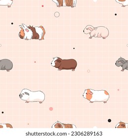 Cute Guinea Pigs Texture Design. Seamless Vector Background Pattern.