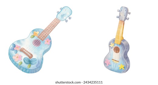 cute guitar watercolour vector illustrtaion 