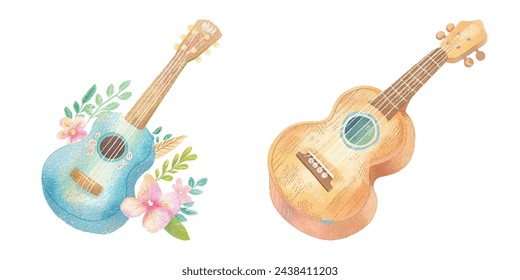 guitarra linda acuarela ilustración vectorial 