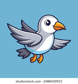 Cute Gull Bird Flying Cartoon Vector Icon Illustration. Animal Nature Icon Concept Isolated Premium Vector