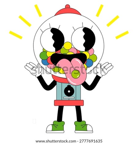 Cute gumball machine character icon with colorful cartoon style