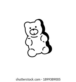 Cute gummy bear. Jelly fruit candy. Linear doodle style. Vector on isolated white background. For printing on cards, invitations, tattoo, clothing design