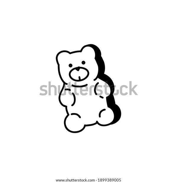 Cute gummy bear. Jelly fruit\
candy. Linear doodle style. Vector on isolated white background.\
For printing on cards, invitations, tattoo, clothing\
design
