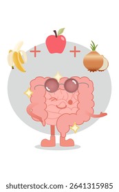 Cute Gut Health Character with Prebiotic Foods for Nutrition and Wellness Content
