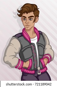 Cute guy in the bomber, art for print, posters, t-shirts and textiles. Vector illustration.