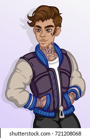Cute guy in the bomber, art for print, posters, t-shirts and textiles. Vector illustration.