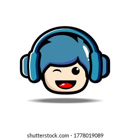 tipo lindo con ilusión de diseño de auriculares