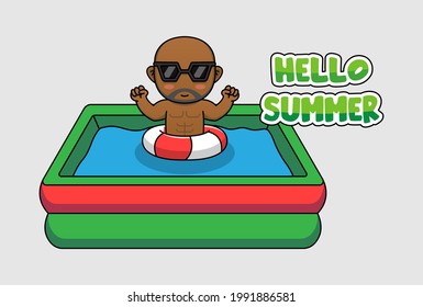 Cute guy with hello summer greeting banner