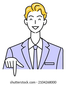 Cute Guy Suit Smiling Pointing Direction Stock Vector (Royalty Free ...