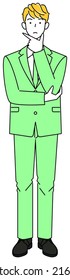 A cute guy in a suit who is seriously considering a solution. Full body standing illustration Vector