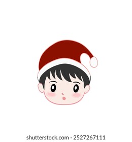 cute guy wearing santa hat is amazed vector