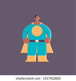 cute guy wearing super hero costume african american man in cape standing pose happy halloween party celebration concept flat full length