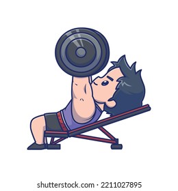 Cute gym boy exercising vector.