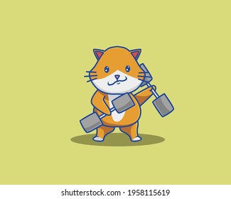 Cute Gym Cat. Animal Cartoon Flat Style Icon  Premium Vector