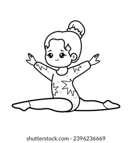 Cute gymnast. Coloring book. Black and white vector illustration.