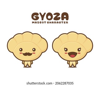 Cute gyoza dumpling cartoon mascot, japanese food vector illustration, isolated on white background