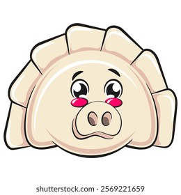 Cute gyoza dumpling vektor illustration mascot character with a big pig nose, Xiao Long Bao, Asian, Chinese food, work of hand drawn