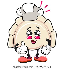 Cute gyoza dumpling vektor illustration mascot character as chef give thumbs up, Xiao Long Bao, Asian, Chinese food, work of hand drawn