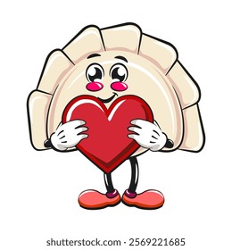 Cute gyoza dumpling vektor illustration mascot character holding a big heart, Xiao Long Bao, Asian, Chinese food, work of hand drawn