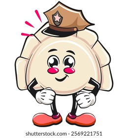 Cute gyoza dumpling vektor illustration mascot character as a policeman, Xiao Long Bao, Asian, Chinese food, work of hand drawn