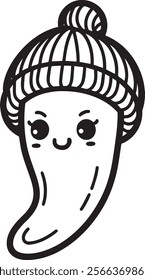 Cute Habanero Pepper in Beanie Coloring Page