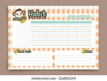 Cute habit tracker. Monthly planner. Monthly planner habit tracker blank template. Vector illustration. Minimal style. Clean style. Daily to do.