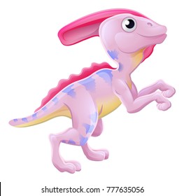 A cute Hadrosaur Parasaurolophus Ornithopod cartoon dinosaur character