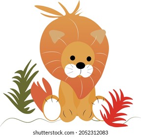 Cute Hairy Baby Lion. Animal Vector Cartoon Illustration On White Background.