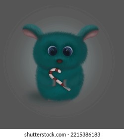 Cute hairy monster with candy and worth waiting for